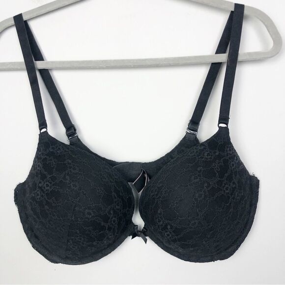 VICTORIA’S SECRET | Black Floral Lace Push Up Bra Padded Size 36DD - Picture 1 of 7